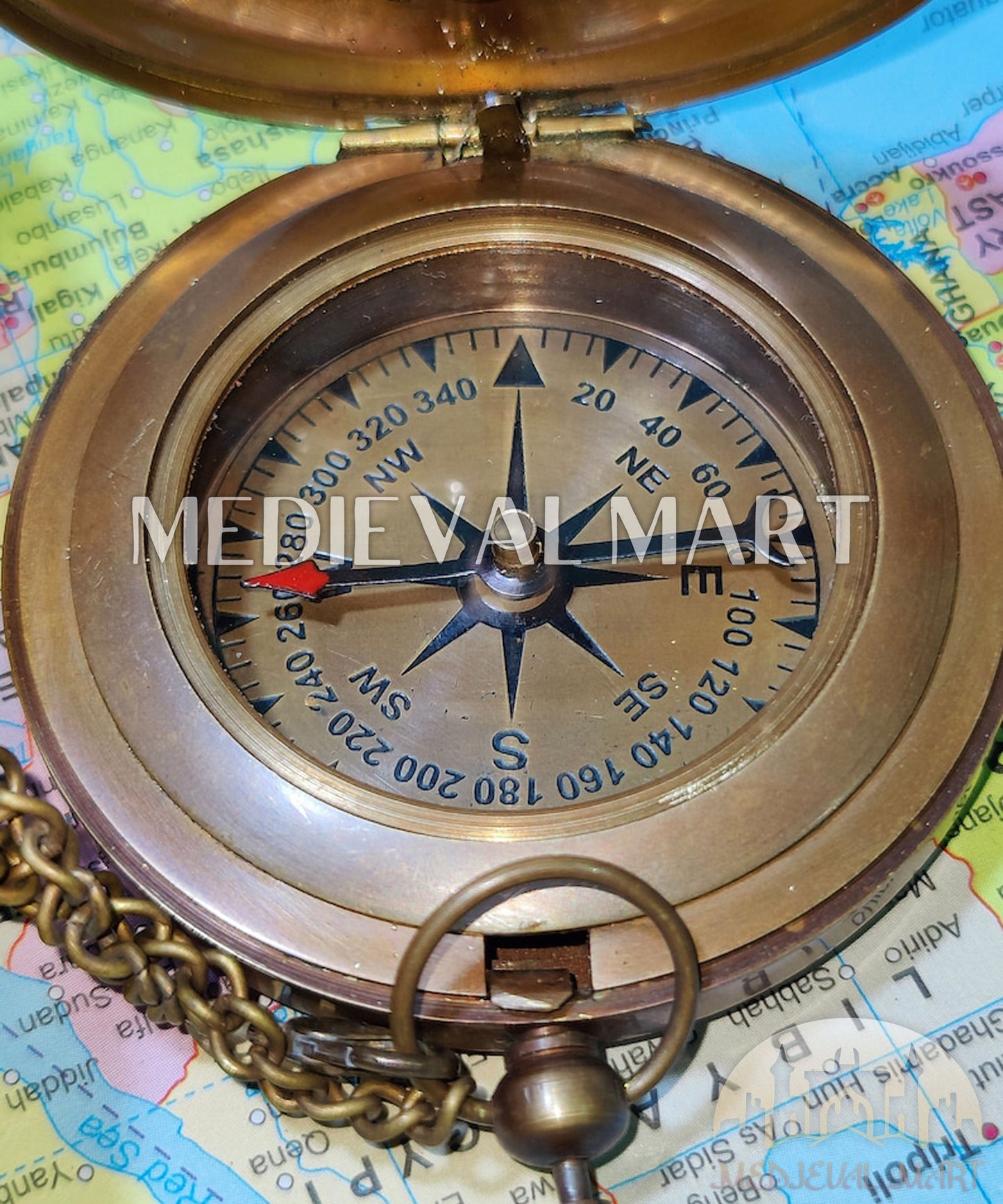 MEDIEVALMART Nautical Vintage Brass Sundial Pocket Compass Gold Finish W/H Gen-3 Pandora Case | Gift For Mom & Dad