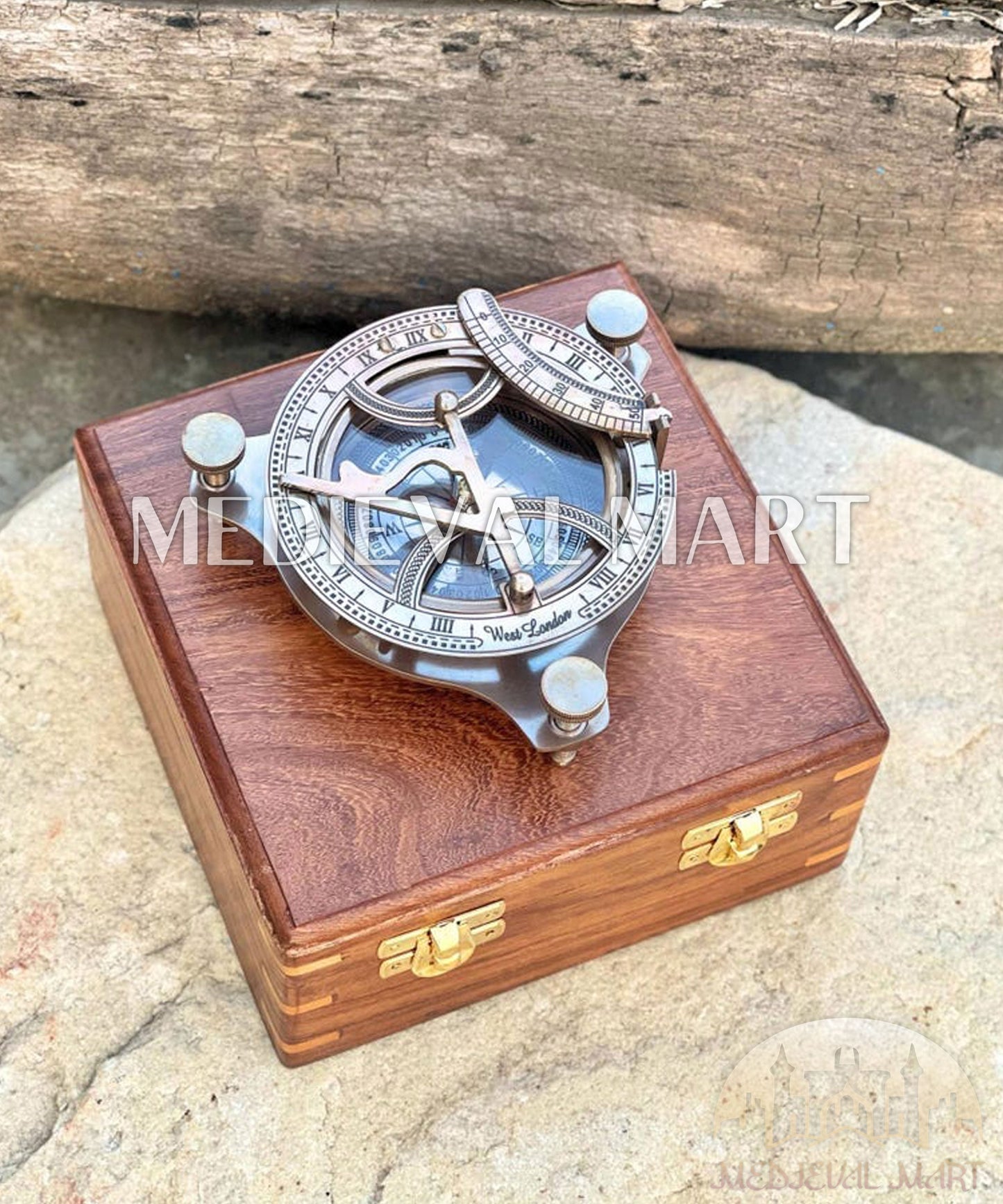 MEDIEVALMART Nautical Astradial Adventure Compass Gold Finish W/H Gen-1 Wooden Case | Gift For Her