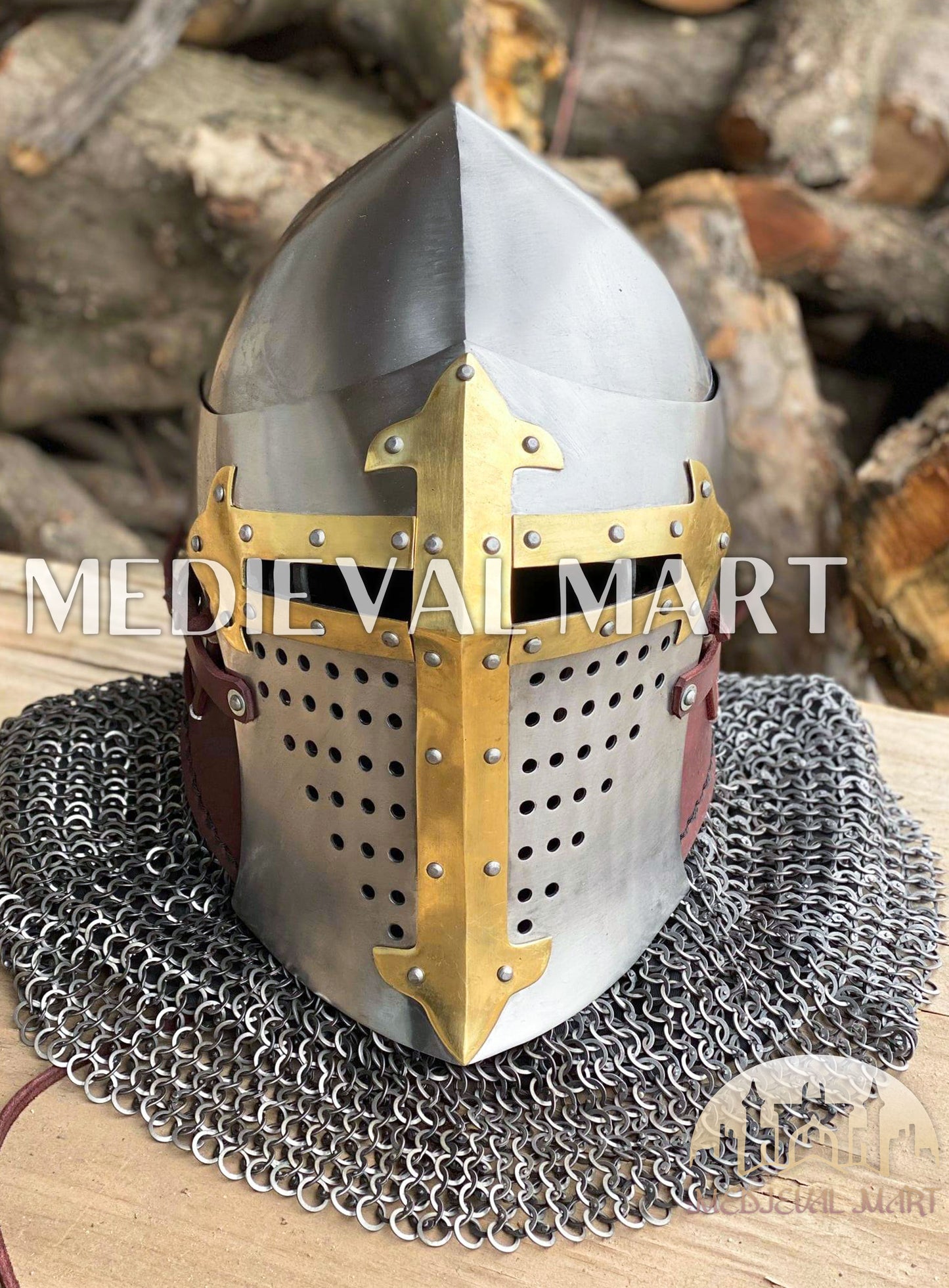 MEDIEVALMART Medieval European ROA Buhurt Knight Helmet W/H Gold Decoration