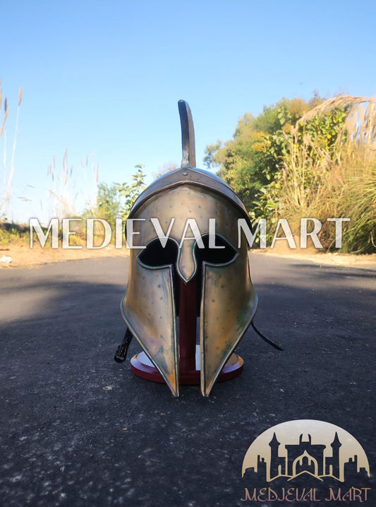 MEDIEVALMART Corinthian Greek Knight Crusader Spartan Helmet W/H Free Stand | 300 Props