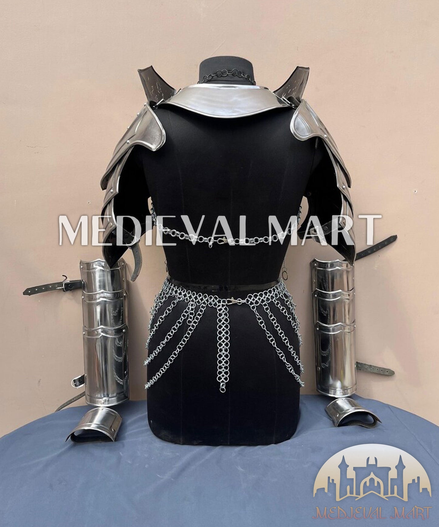 MEDIEVALMART (Isolara Dragonplate) Women’s Armor W/H Silver (Dragonfang) Jesus Chainmail + Arms Armor
