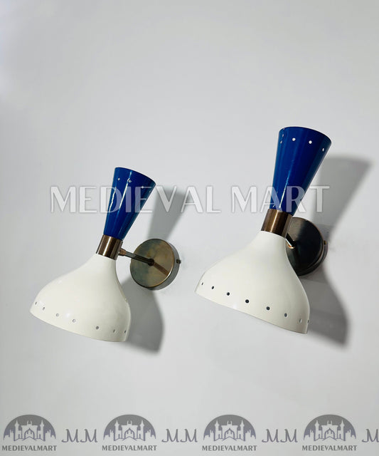 MEDIEVALMART Mid-Century Modern Brass Wall Sconce - Italian Diabolo Style - Set of 2