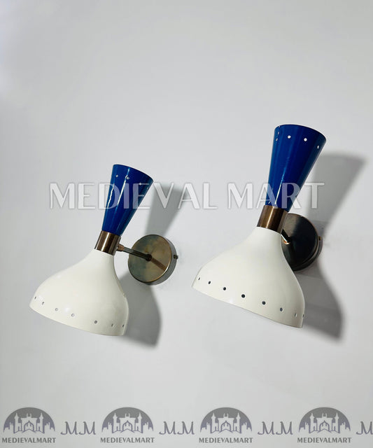 MEDIEVALMART Mid-Century Modern Brass Wall Sconce - Italian Diabolo Style - Set of 2