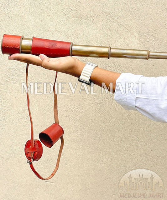 MEDIEVALMART 50X Antique Brass Spyglass – 18″ Working Handheld Telescope for Nautical Decor