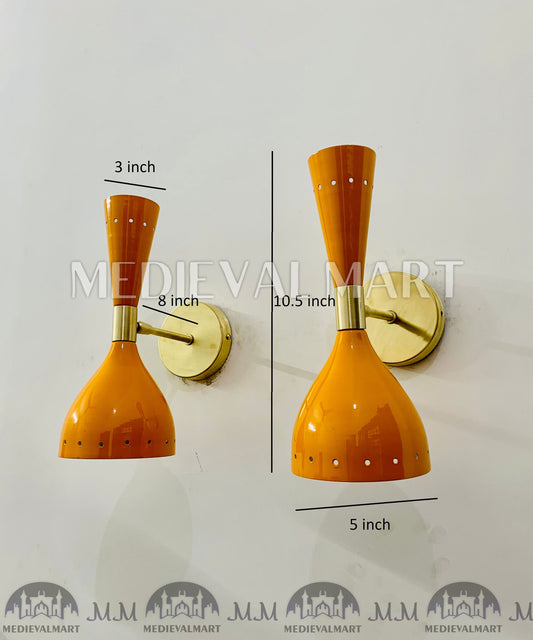 MEDIEVALMART Mid Century Brass Diabolo Wall Sconce Pair: Italian Modern Lighting