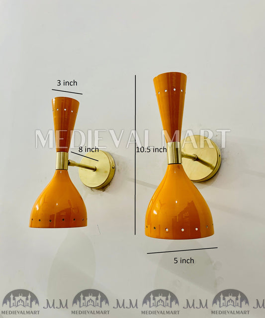 MEDIEVALMART Mid Century Brass Diabolo Wall Sconce Pair: Italian Modern Lighting