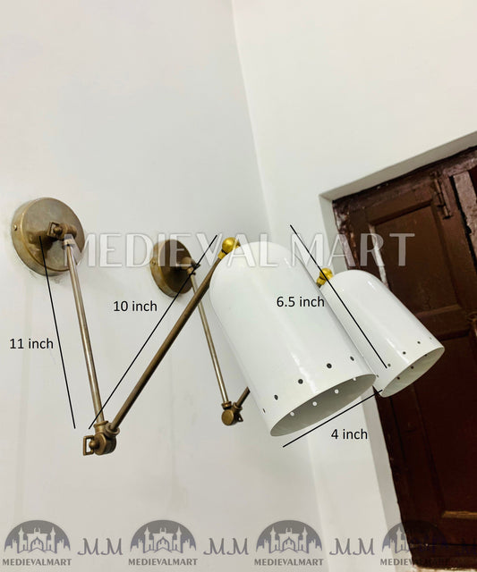 MEDIEVALMART Mid Century Italian Brass Diabolo Wall Sconce Pair - White 1950s Lighting