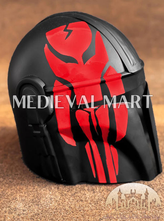 MEDIEVALMART "The Mandalorian" Din Djarin Red Finish Helmet W/H Free Stand | Star Wars Props