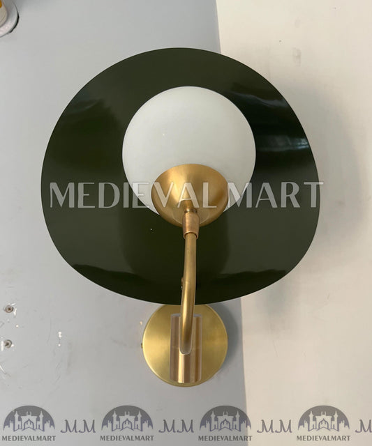 MEDIEVALMART Handmade Brass Wall Sconce: Mid-Century Modern Green Shade Lighting