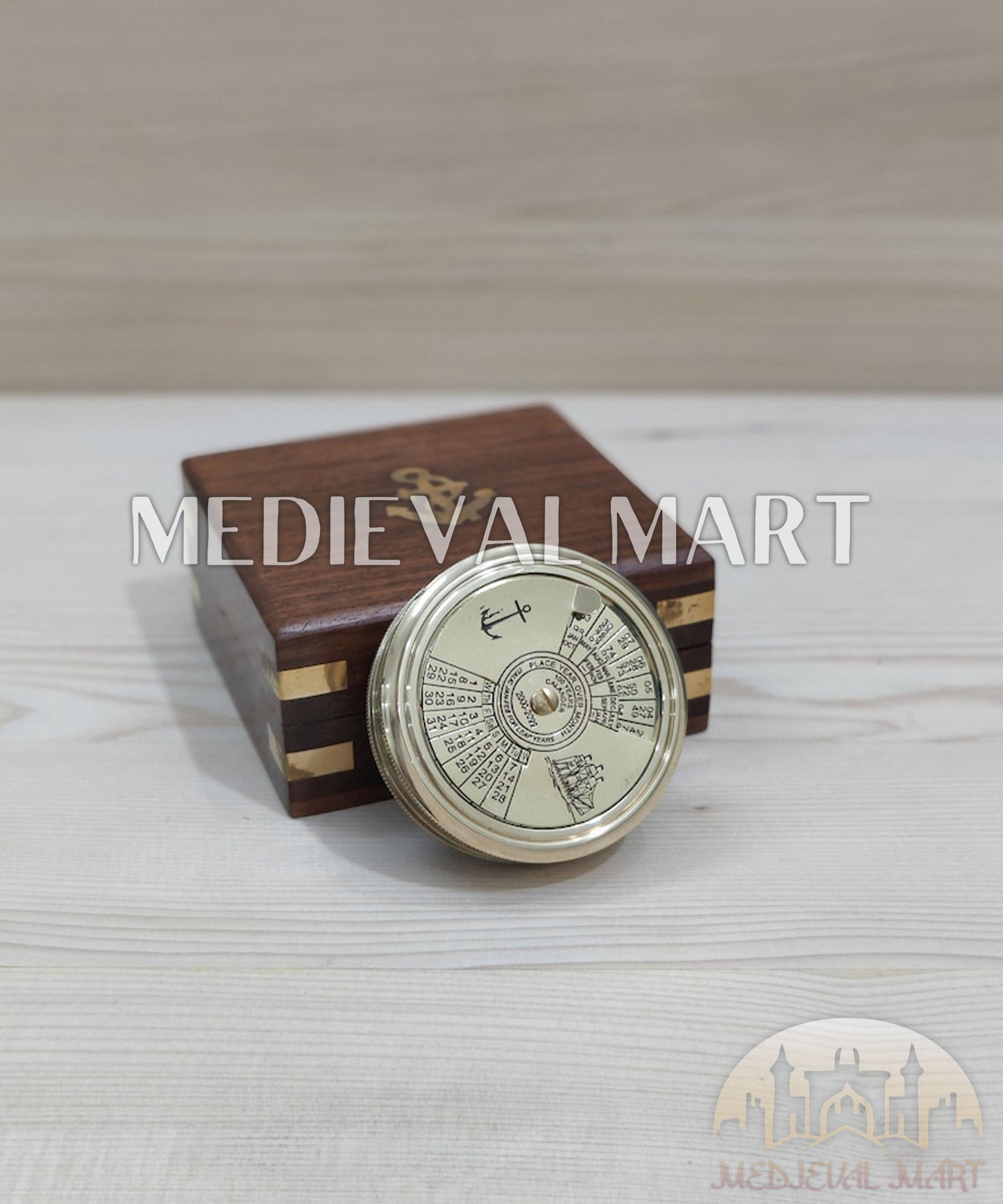MEDIEVALMART Adventure 100 Years Colander Engrave Pure Brass Finish Compass W/H Gen-1 Wooden Case| Gift For Him