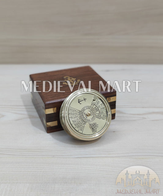 MEDIEVALMART Adventure 100 Years Colander Engrave Pure Brass Finish Compass W/H Gen-1 Wooden Case| Gift For Him