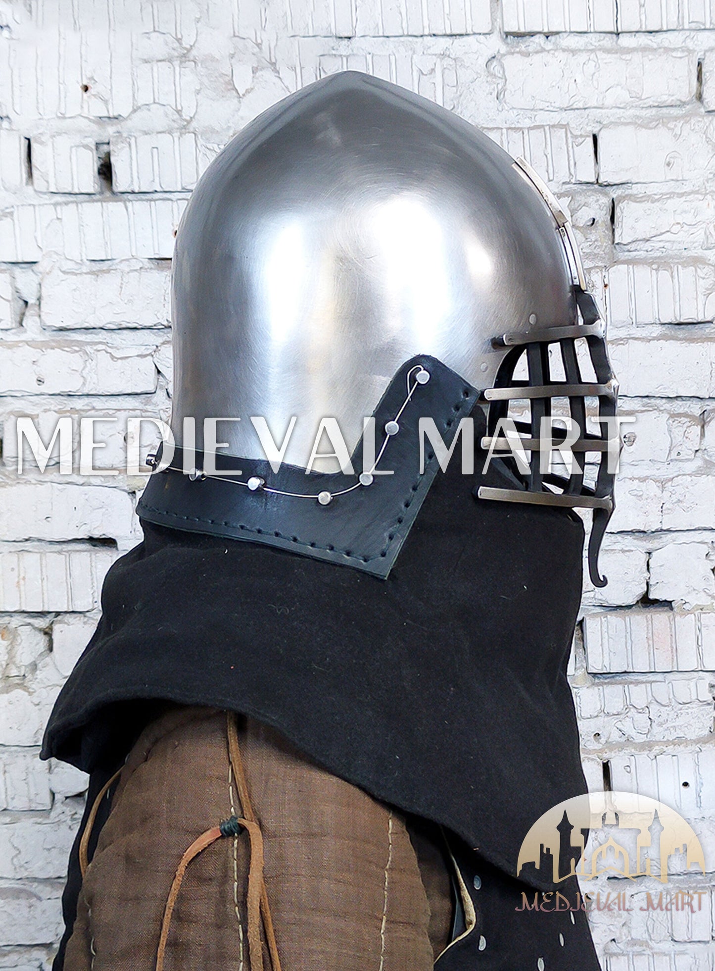 MEDIEVALMART Medieval Wolf Ribs Bacinet Helmet For HMB; SCA, Buhurt