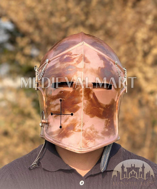 MEDIEVALMART Medieval Knight Armor 18g Mild Steel Copper Commando Barbuta Helmet for LARP or Cosplay - Gift For Dad
