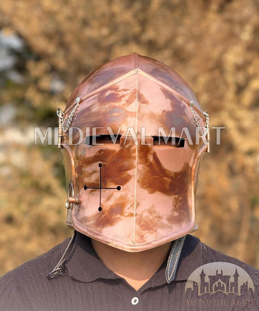 MEDIEVALMART Medieval Knight Armor 18g Mild Steel Copper Commando Barbuta Helmet for LARP or Cosplay - Gift For Dad