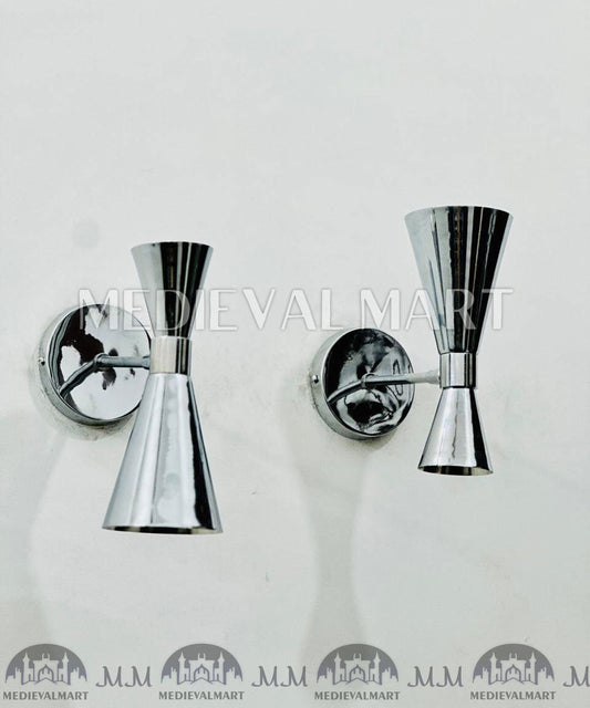 MEDIEVALMART Italian Diabolo Wall Sconces: Chrome Brass Wall Lights (Pair)