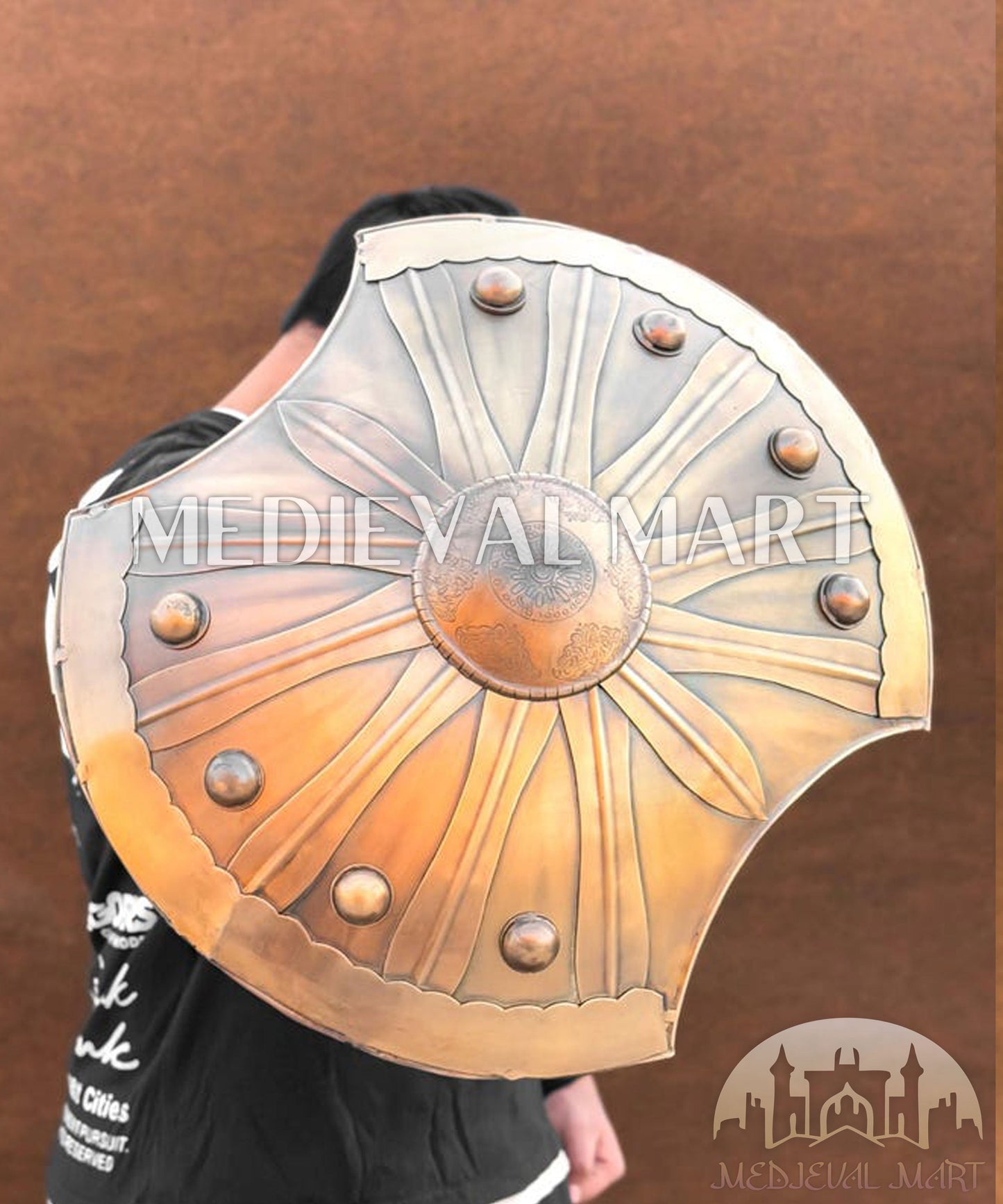MEDIEVALMART Medieval Achilles Trojan Troy Greek Shield Silver & Brown Two Finish | Gift for Halloween Day