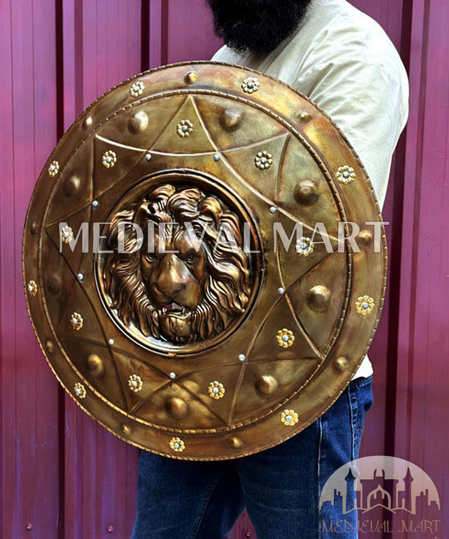 MEDIEVALMART Medieval Spartan Exclusive Lion Face Shield Antique Finish | Gift for Dad