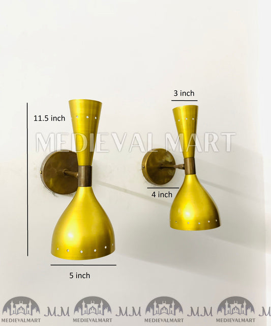 MEDIEVALMART Mid Century Brass Diabolo Wall Sconce Pair: Golden Adjustable Lighting