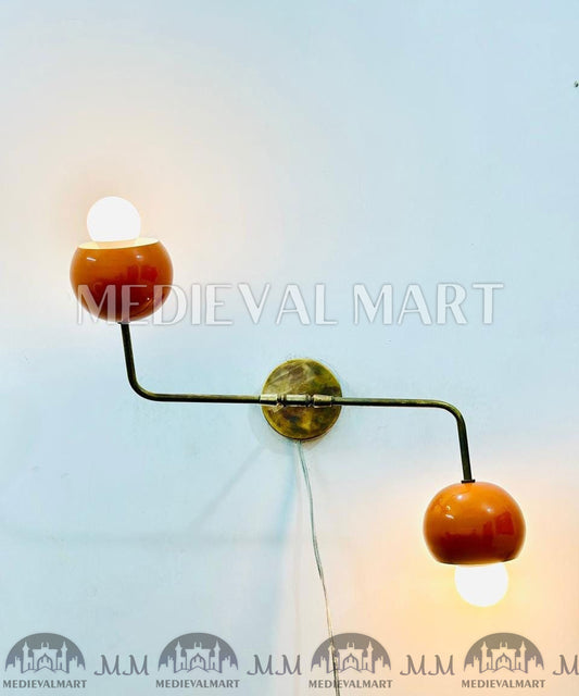 MEDIEVALMART 1950s Mid Century Brass Italian Adjustable Diabolo Wall Sconce Light Fixture