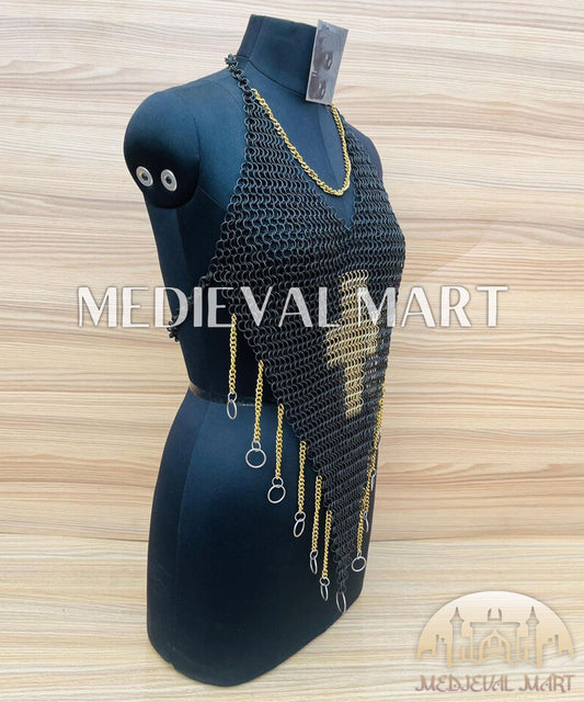 MEDIEVALMART Women’s Black (Dragonfang) Jesus Chainmail Armor W/H Skirt