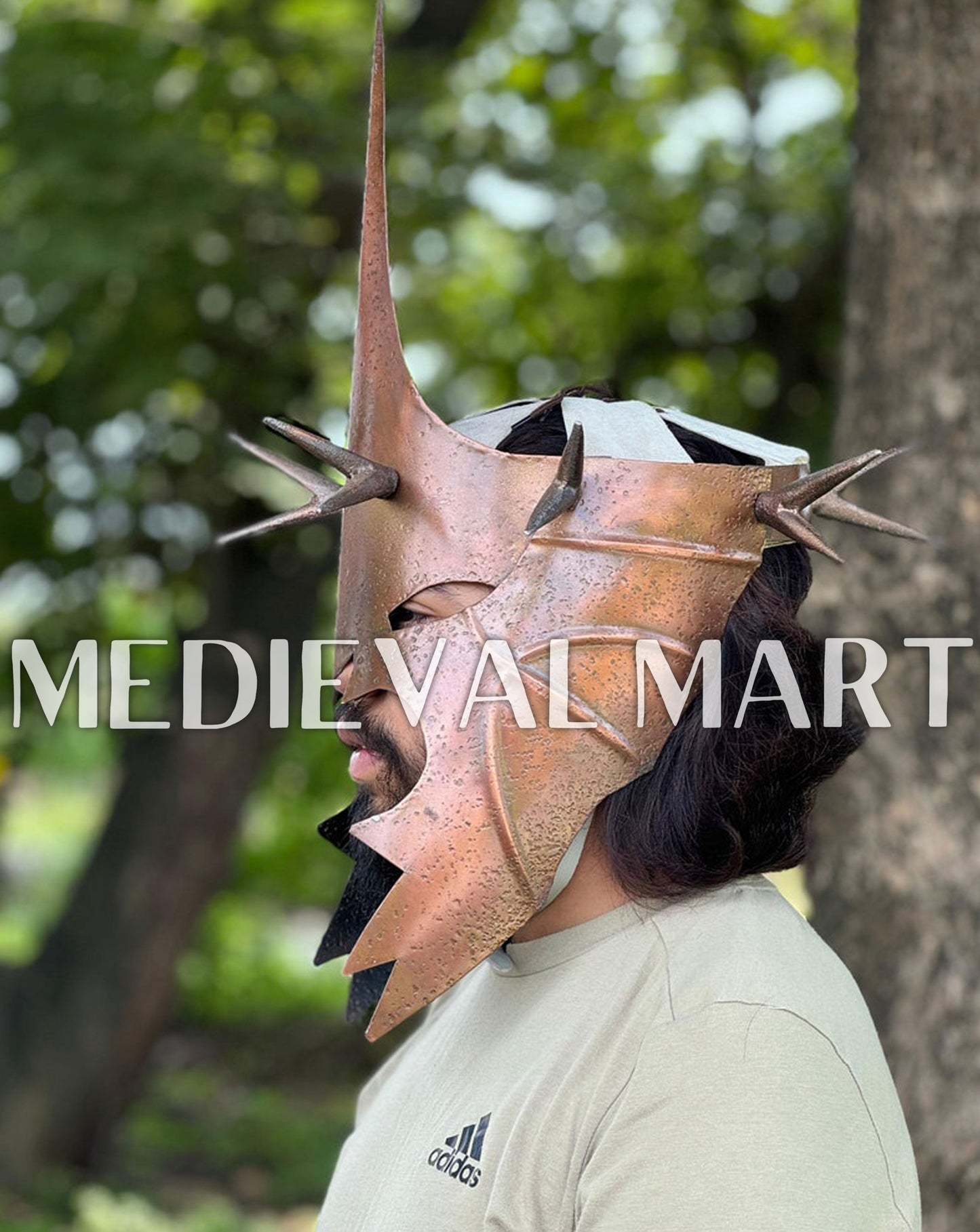MEDIEVALMART Bronze Finish Nazgul Helmet W/H Free Stand | LOTR Props
