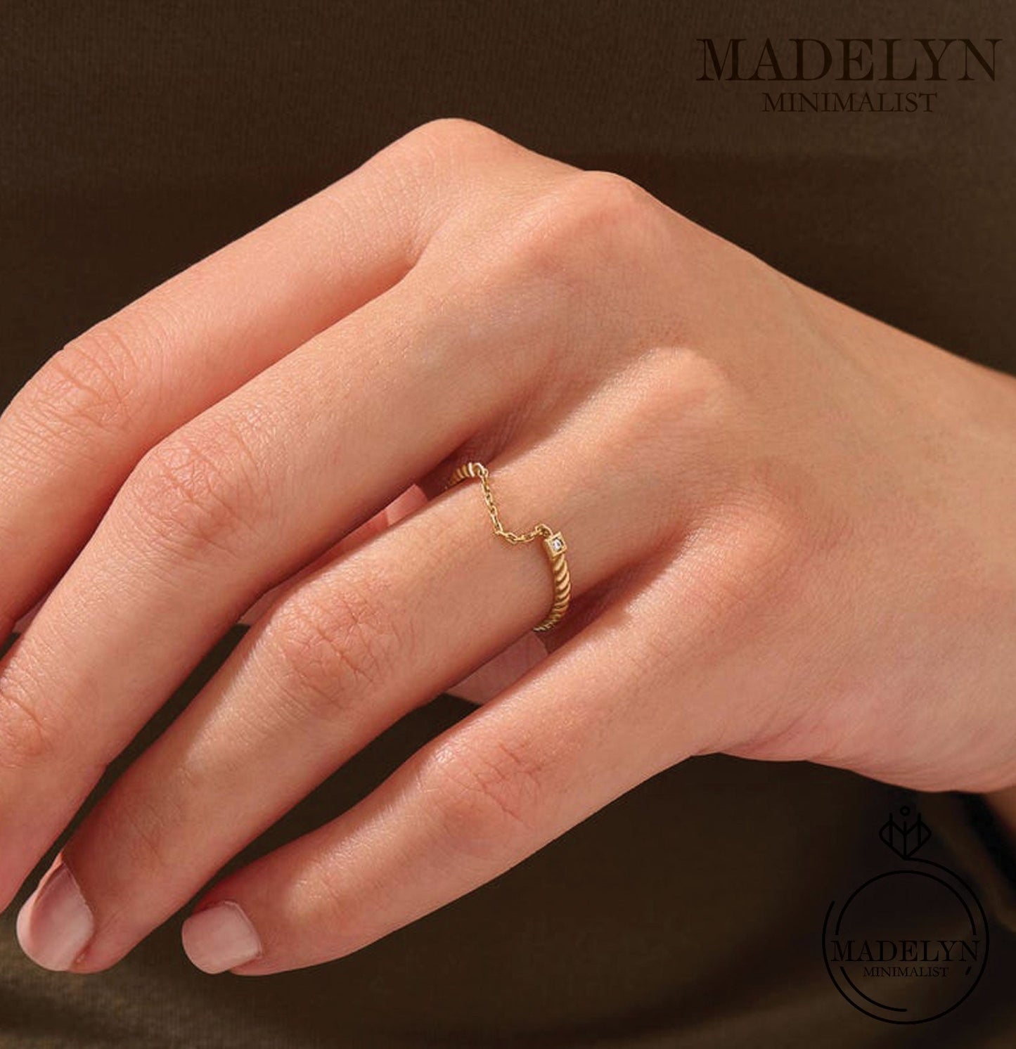 MADELYN MINIMALIST 14k Solid Minimalist Open Chain Link Twist Ring for Women, Dainty Stackable Ring | Gift For Valentine's day