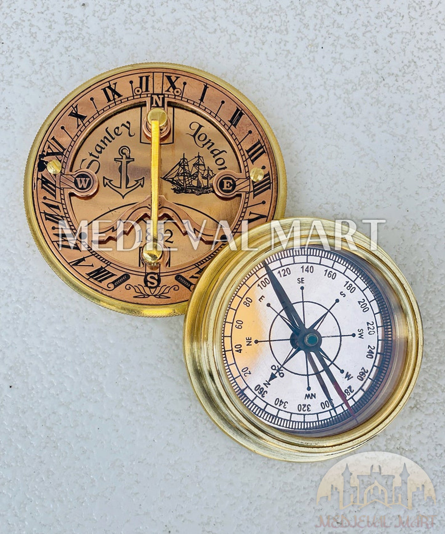 MEDIEVALMART Nautical Pure Brass Custom Engrave Sun Clock Compass Shiny Brass Finish | Gift For Mom, Her, Him