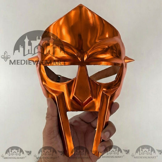 MEDIEVALMART MF DOOM Mask Mad-villain Orange Gold Finish Steel Face Armor