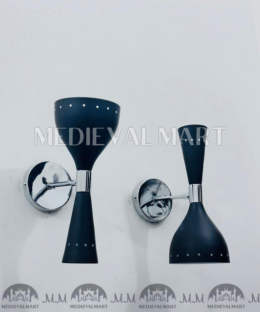 MEDIEVALMART Mid Century Diabolo Wall Sconce Pair: Modern Italian Black Wall Lights