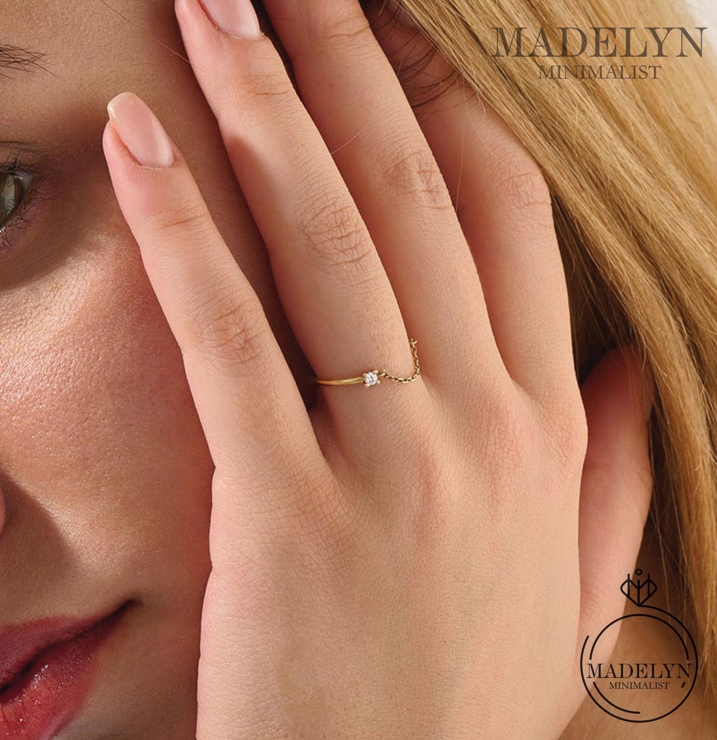 MADELYN MINIMALIST 14k Solid Gold Open Chain Minimalist Stacking Ring for Women | Gift for Her, Wife