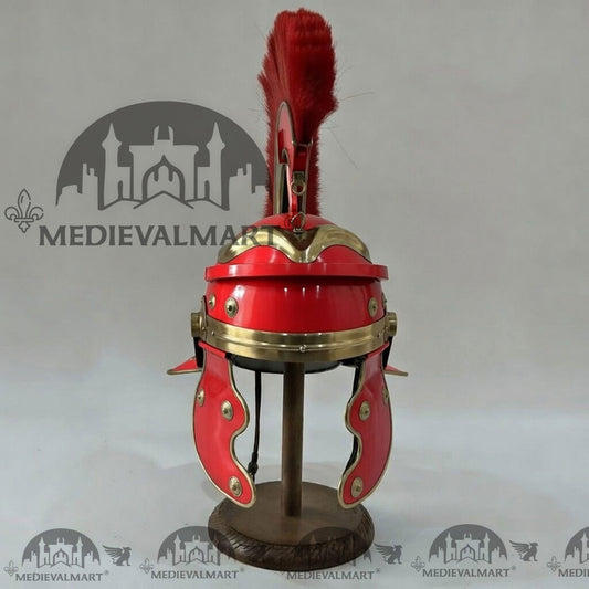 MEDIEVALMART Réplique de Casque de Centurion Romain Gaulois Finition Rouge panache rouge avec support gratuit