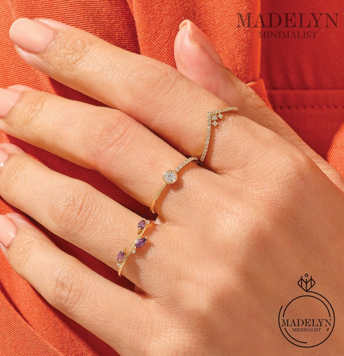 MADELYN MINIMALIST 14k Solid Gold Bezel Diamond Tiny Solitaire Promise Ring for Women | Her Birthday Gift