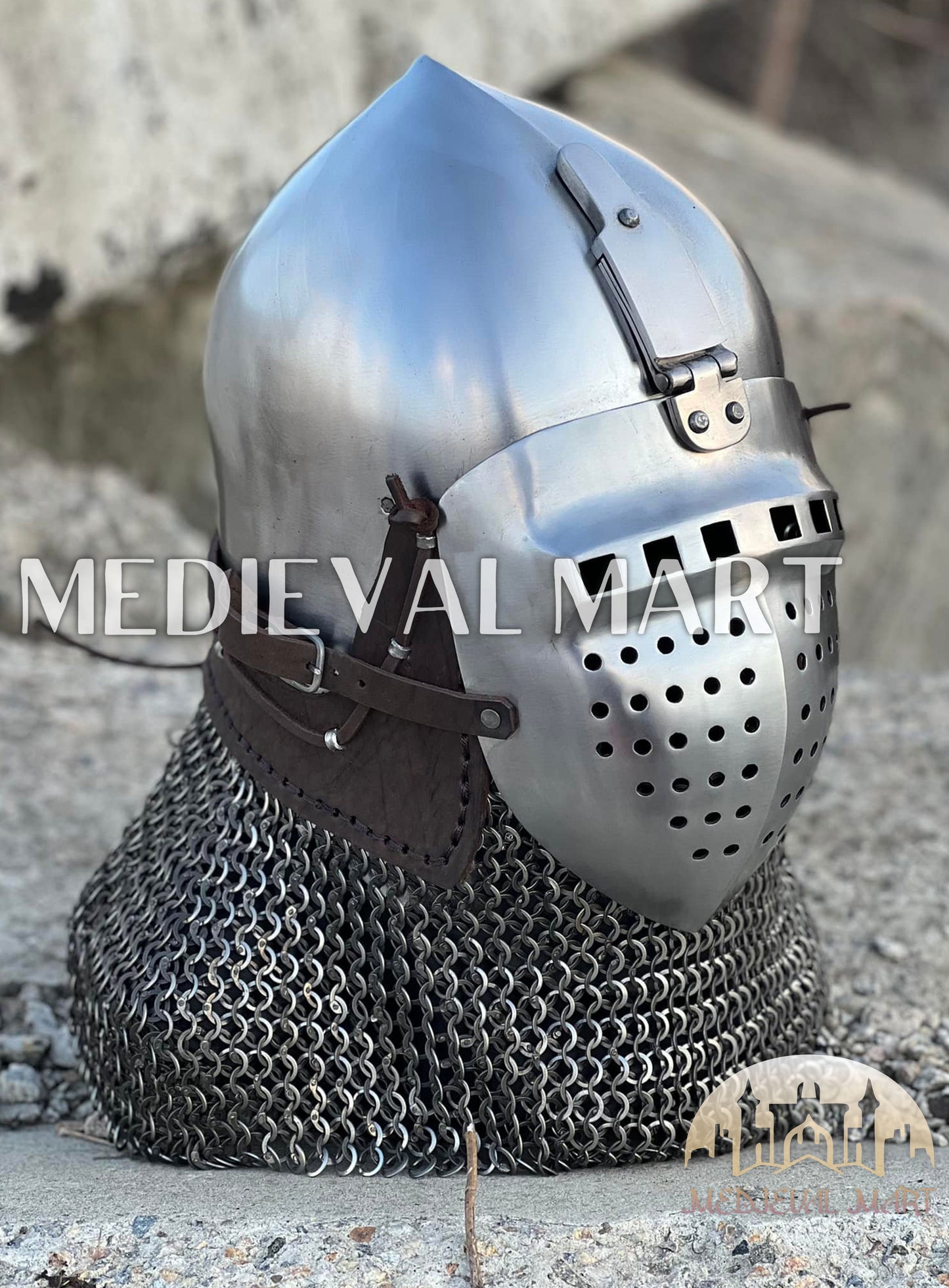 MEDIEVALMART 14th-Century Medieval LOB Nurnberg Klappvisor Combat Helmet
