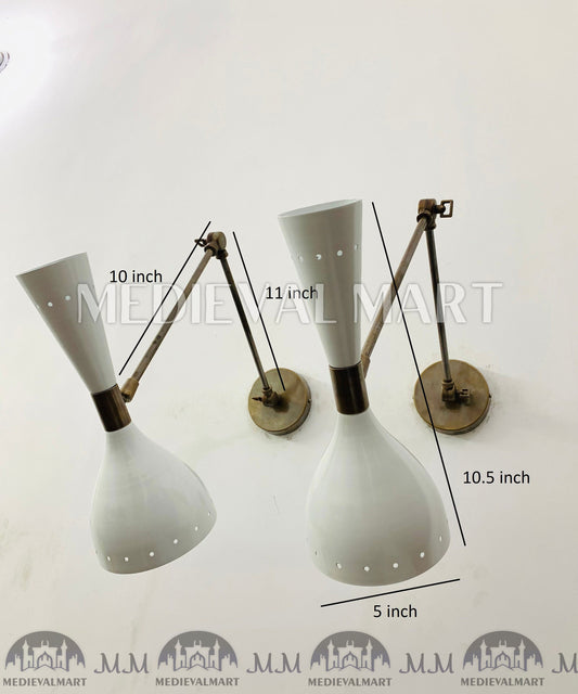 MEDIEVALMART Mid Century Italian Stilnovo Brass Wall Sconce Pair Lighting