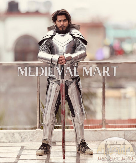 MEDIEVALMART Armure complète de chevalier médiéval en acier prête au combat