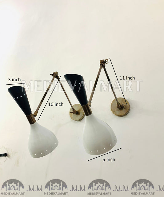 MEDIEVALMART Handmade Mid Century Brass Wall Sconce Pair: Italian Stilnovo Lighting