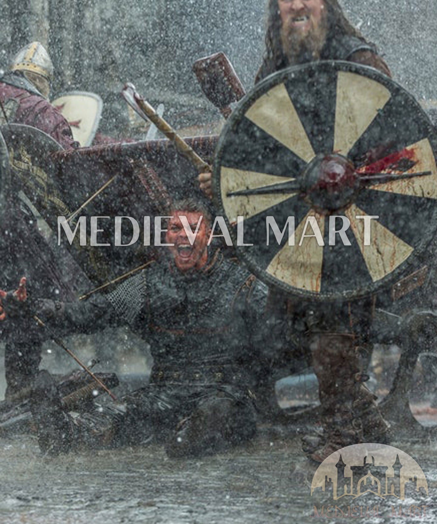 MEDIEVALMART Iconic Viking's Valhalla Black/gray Ivar the Boneless Iron Spikes Battle’s Viking Wooden Shield | Gifts For Dad