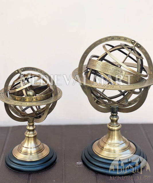 MEDIEVALMART Vintage Brass Armillary Sphere Globe, Elegant Table & Desk Nautical Decor | Christmas Gifts, Gift for Dad, Gift for Mom