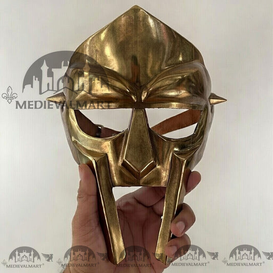 MEDIEVALMART MF DOOM Mask Mad-villain Antique Gold Finish Steel Face Armor