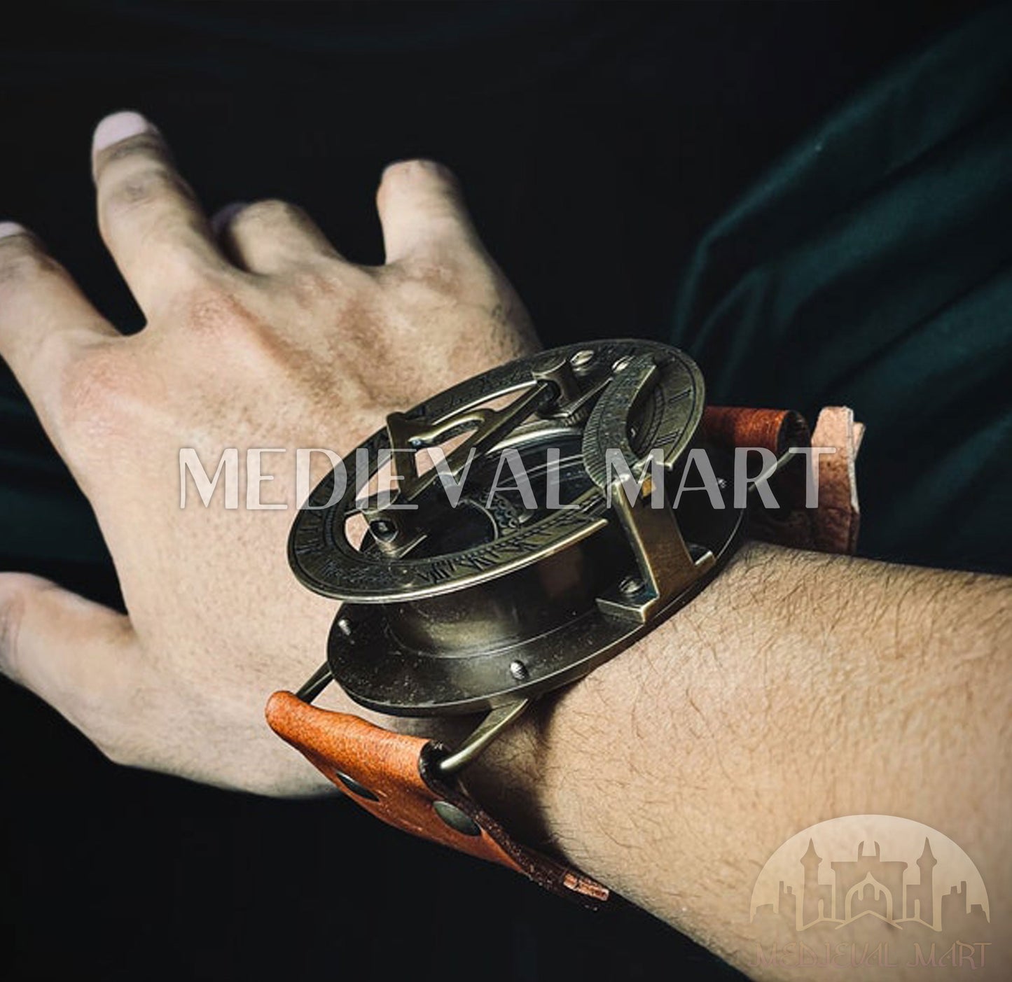 MEDIEVALMART Nautical Wrist Compass Sundial Watch Vintage Style Watch Antique Finish W/H Leather Strap | Gift For Husband