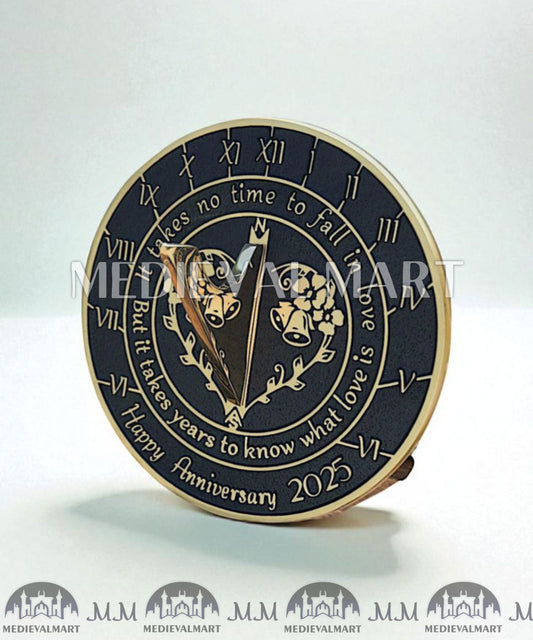 MEDIEVALMART "Fall In Love" Happy Anniversary Sundial Clock Best Gift For Anniversary Day