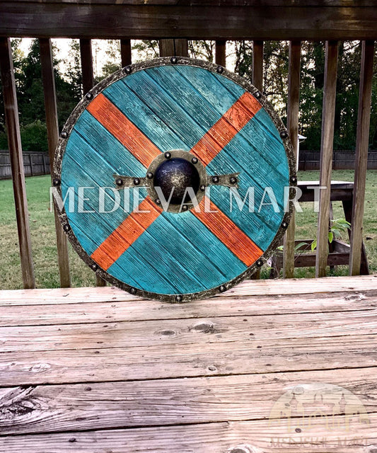 MEDIEVALMART Iconic Viking's Valhalla Authentic Rollo Shieldmaiden Battle’s Viking Wooden Shield | Gifts For Dad