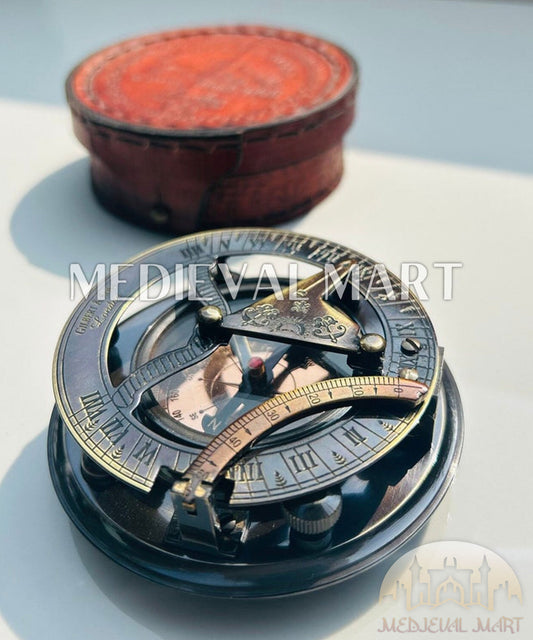 MEDIEVALMART Brújula de Sol Náutica Personalizada con Grabado Acabado Negro Antiguo | Regalo para Papá y Mamá