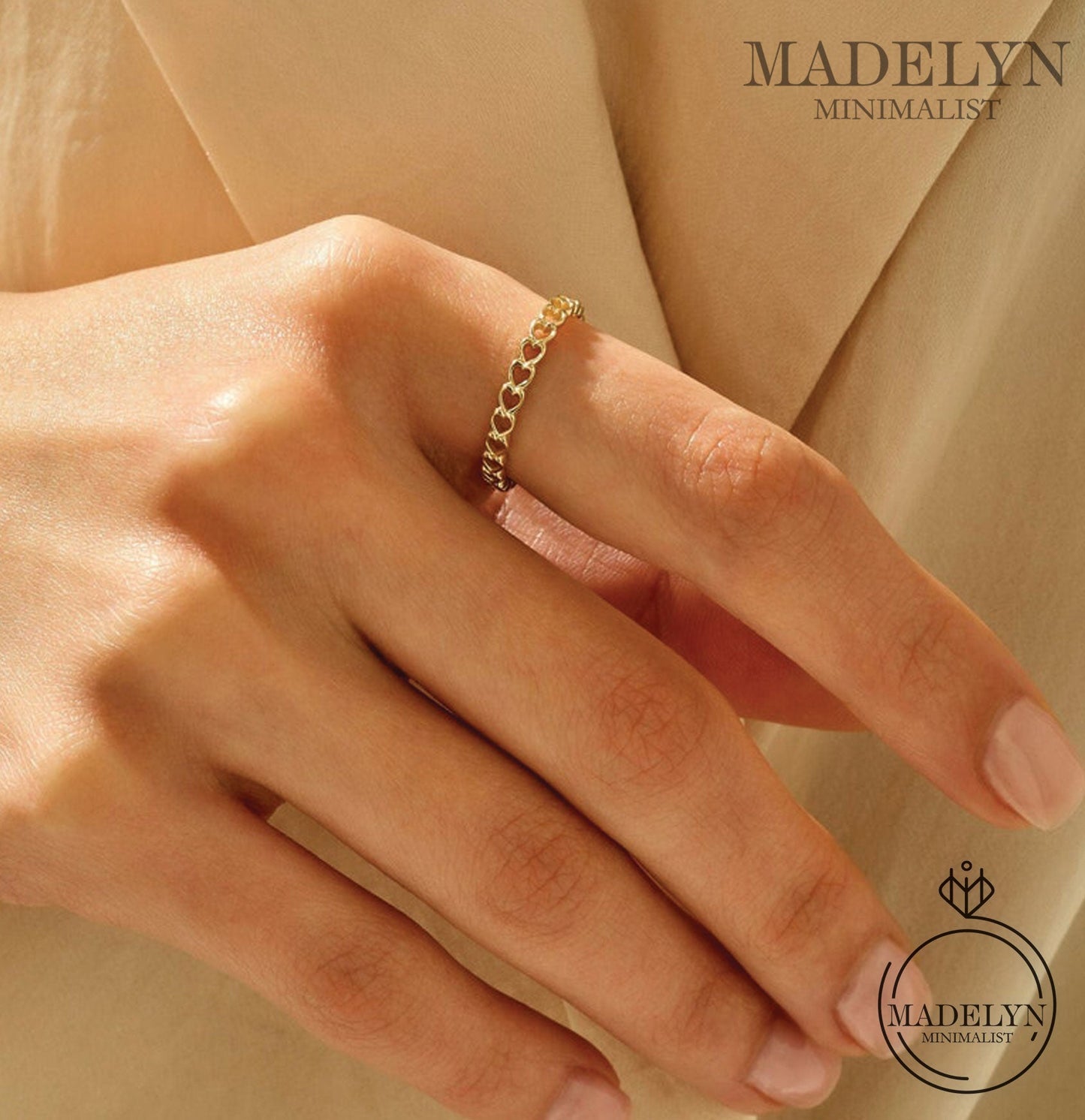 MADELYN MINIMALIST 14k Solid Gold Heart Ring Minimalist Love Band for Women Dainty Gold Heart | Gift For Wife or Girlfriend