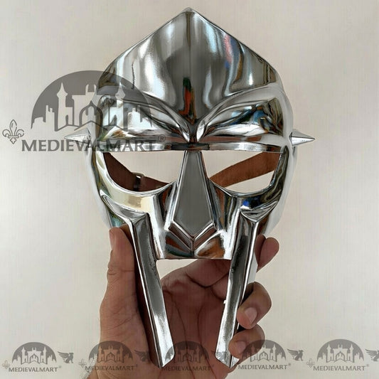 MEDIEVALMART MF DOOM Mask Mad-villain Silver Finish Steel Face Armor