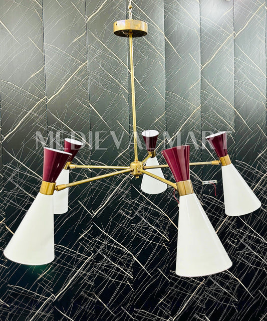 MEDIEVALMART Mid-Century Modern Sputnik Chandelier: Adjustable Brass 6-Arm Pendant Light