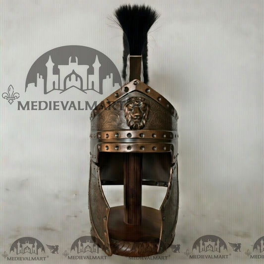MEDIEVALMART Casque de centurion romain médiéval en bronze antique avec panache noir ou support en bois gratuit