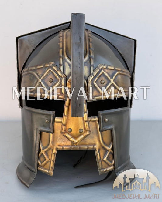 MEDIEVALMART Moria Dwarves Brass Finished Helmet W/H Free Stand | LOTR Props