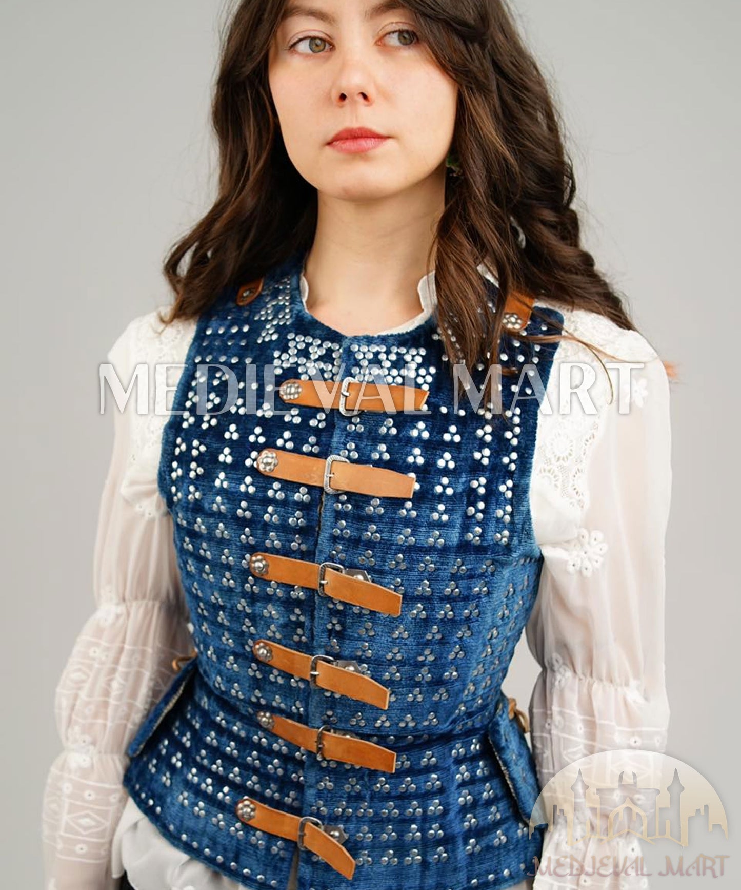 MEDIEVALMART Special Female Spanish Renaissance PREMIUM Blue Brigandine Jacket Armor Best for Teen or Adults Female For Halloween or Cosplay