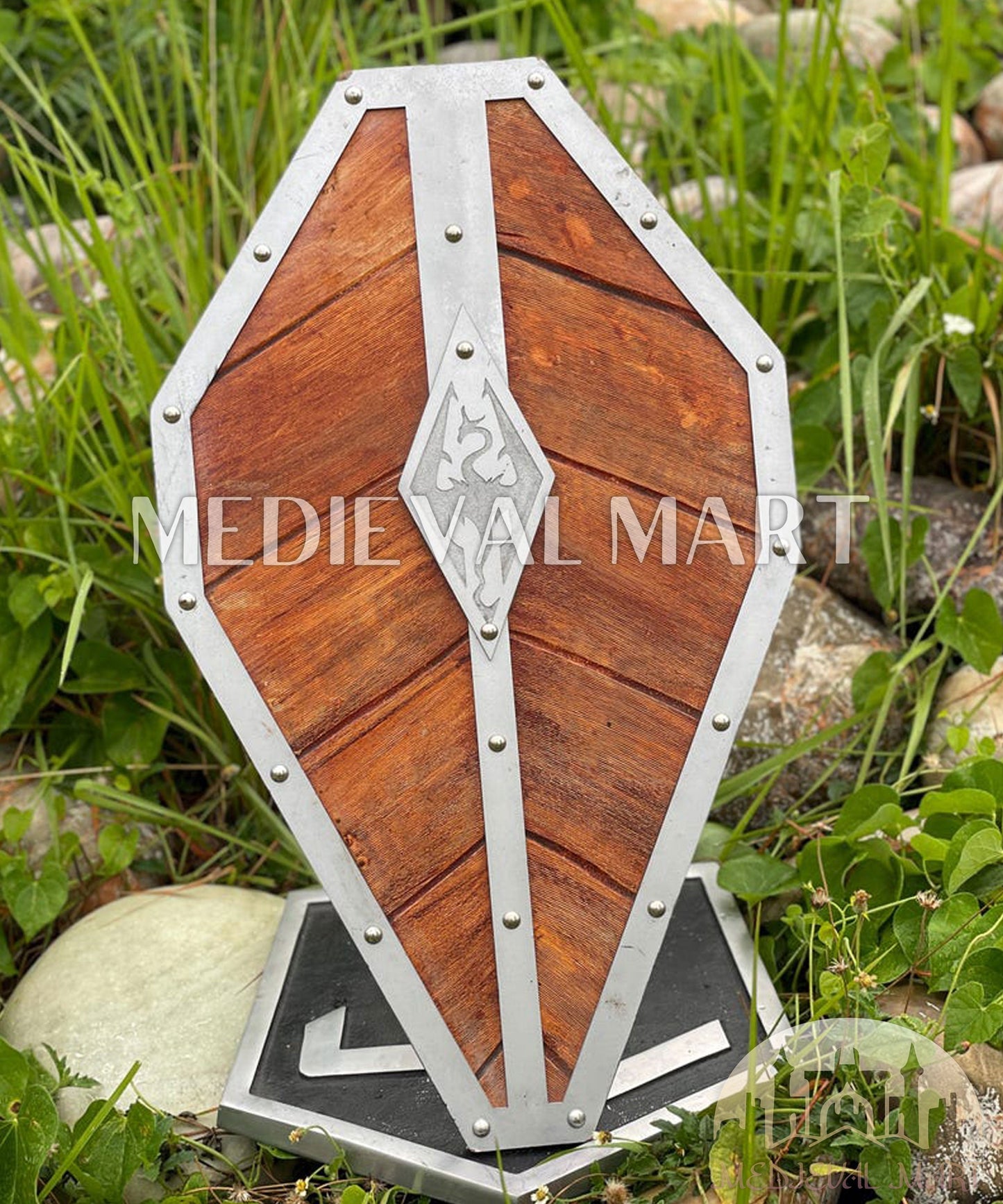 MEDIEVALMART Center Dragon Emblem Fireborn Viking Wooden Shield | Gift for Dad